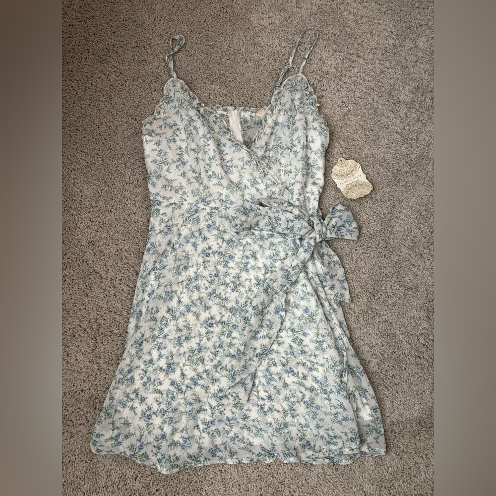 Altar'd State White Mini Dress with Blue Floral Print